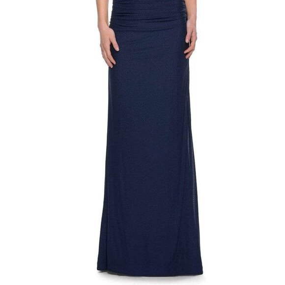 NWT La Femme 29541SC Jersey  Evening Dress Navy in Sizes 6 & 8 - Picture 2 of 6